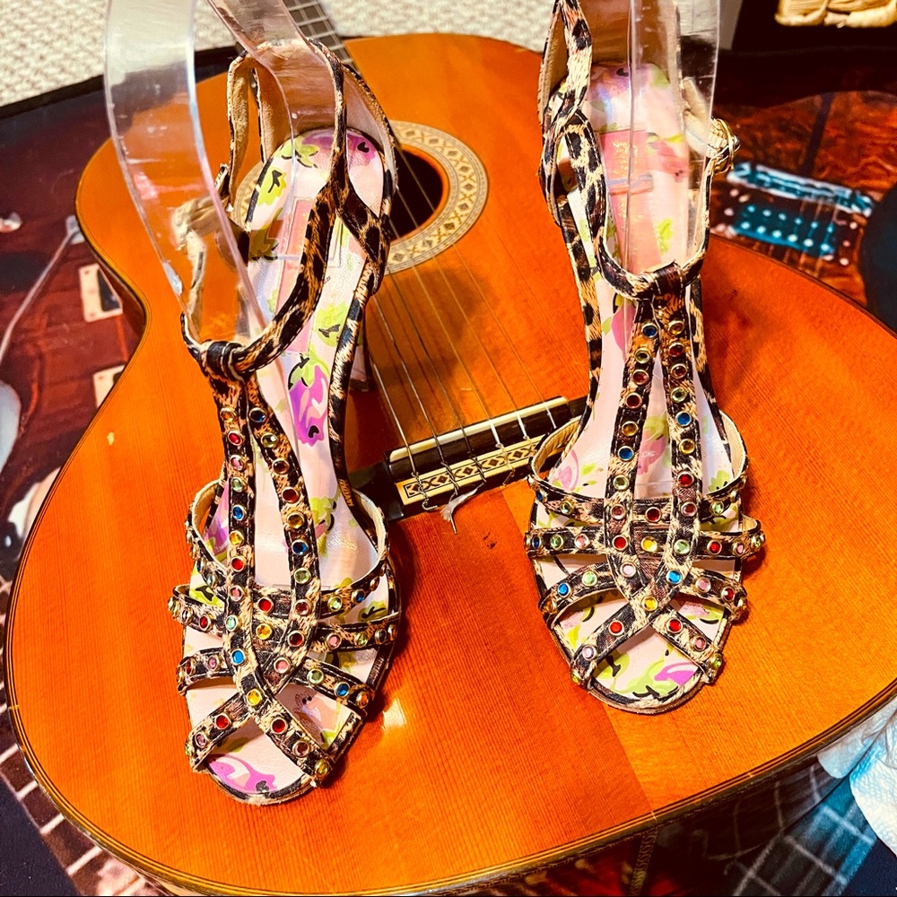 🍻Fancy Betsey Johnson Leopard Heels with Colored Rhinestones! Great Accents!